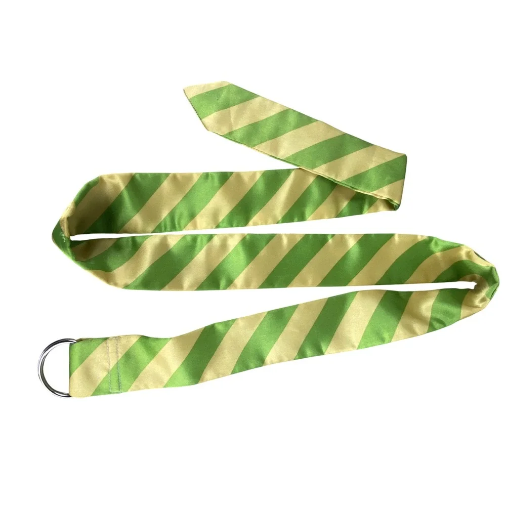 VTG Womens Satin Cloth Belt Lime Green Yellow Stripe D-Ring Sash Waist 48x2